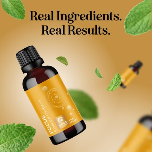 Focus Essential Oil Blend for Diffusers - Energy & Focus (Grapefruit, Bergamot, Peppermint, Eucalyptus) 1 Fl Oz