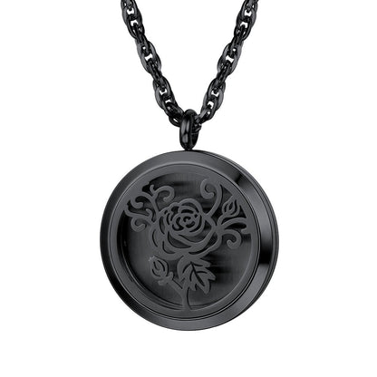 Diffuser Aromatherapy Necklace – Black Stainless Steel Pendant