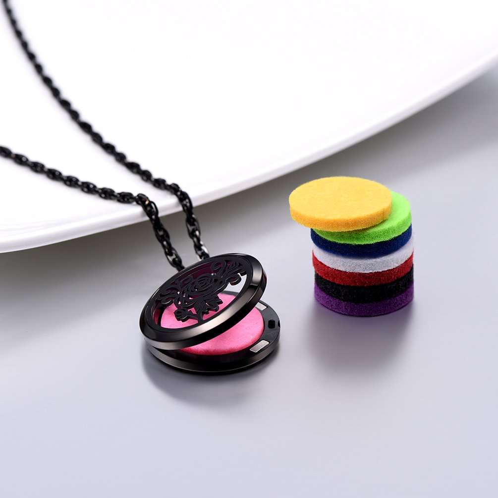Diffuser Aromatherapy Necklace – Black Stainless Steel Pendant