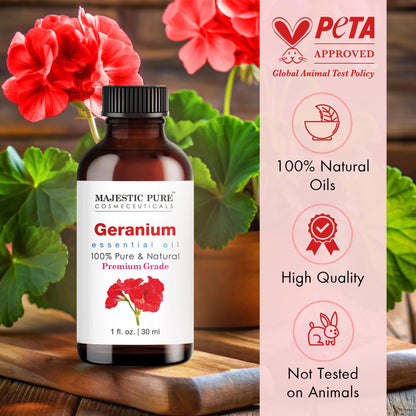 Majestic Pure Geranium Essential Oil - 100% Pure & Natural, 1 Fl Oz