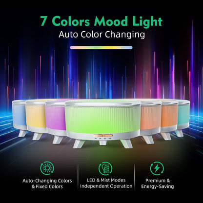 20-Hour 500ML Aromatherapy Diffuser – Ultrasonic Mist, Remote, Auto-Off, 7-Color Lights | Minimalist White