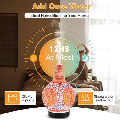 Mosaic Glass Diffuser - Tiffany Style Aromatherapy with 7-Color LED