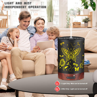 Metal Essential Oils Diffuser 150ML – 7 Color LED, Auto-Off, Cool Mist Humidifier | Gift for Mom (Butterfly)