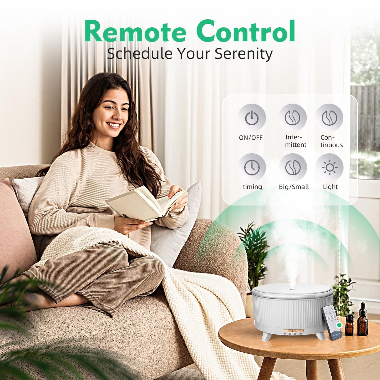 20-Hour 500ML Aromatherapy Diffuser – Ultrasonic Mist, Remote, Auto-Off, 7-Color Lights | Minimalist White