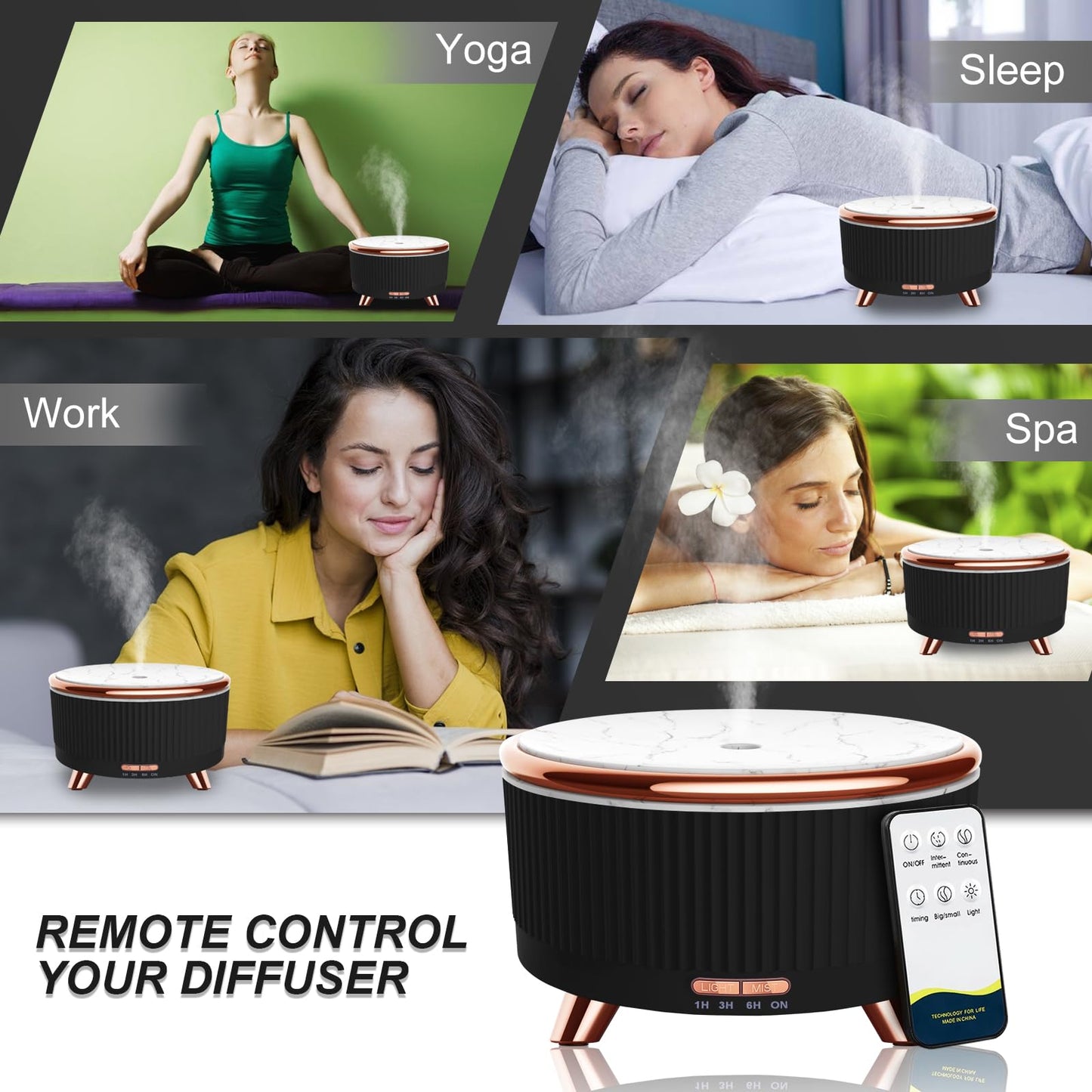 Diffusers for Essential Oils – 500ml Large Room Aromatherapy Diffuser with Remote
