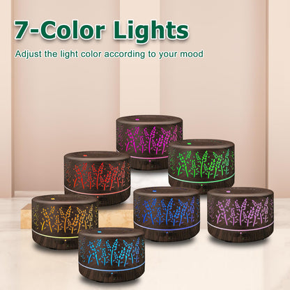 600ml Large Room Essential Oil Diffuser - Waterless Auto-Off, 7-Color LED Lights, 3 Mist Modes | Dark Wood