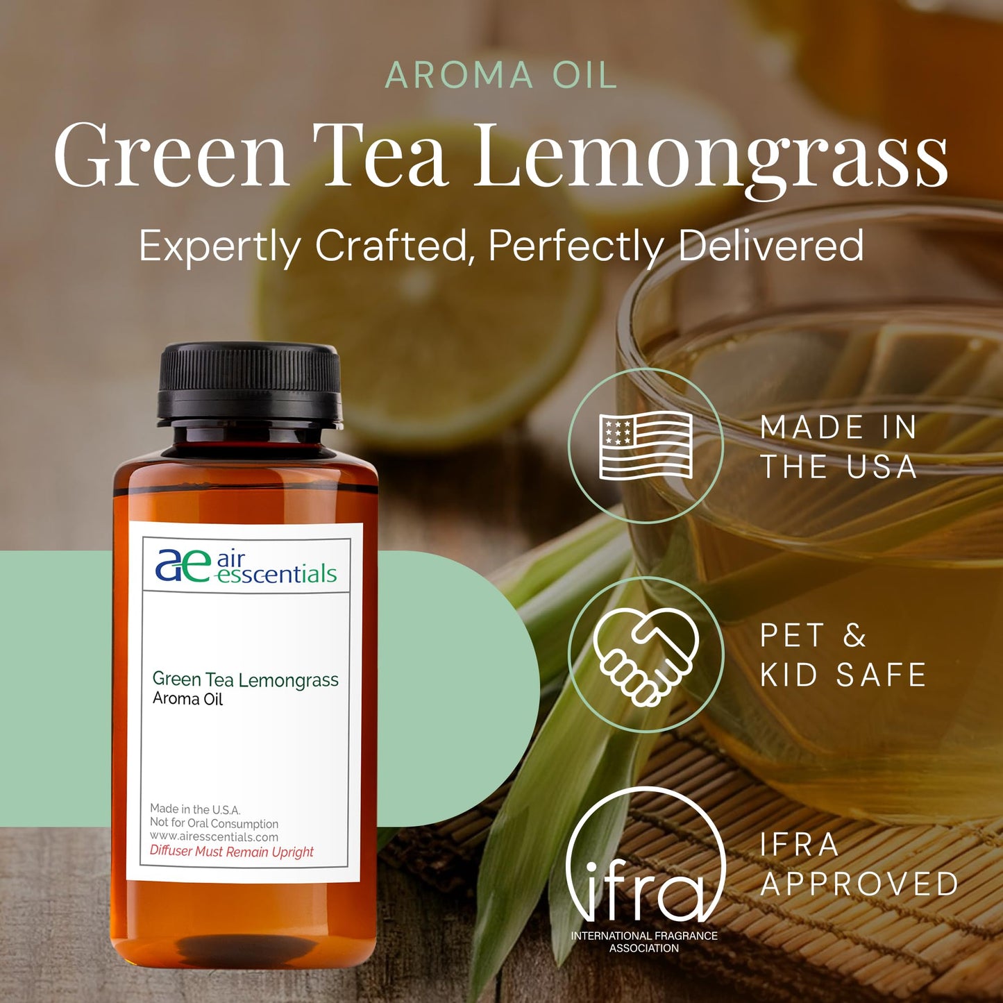 Green Tea & Lemongrass Aroma Oil – Essential Oils Blend for Diffusers | 300 mL