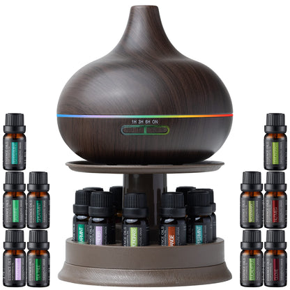 Ultimate Aromatherapy Diffuser & Top 10 Essential Oils – 300ml Dark Oak Stand