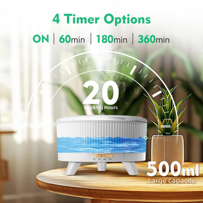 20-Hour 500ML Aromatherapy Diffuser – Ultrasonic Mist, Remote, Auto-Off, 7-Color Lights | Minimalist White