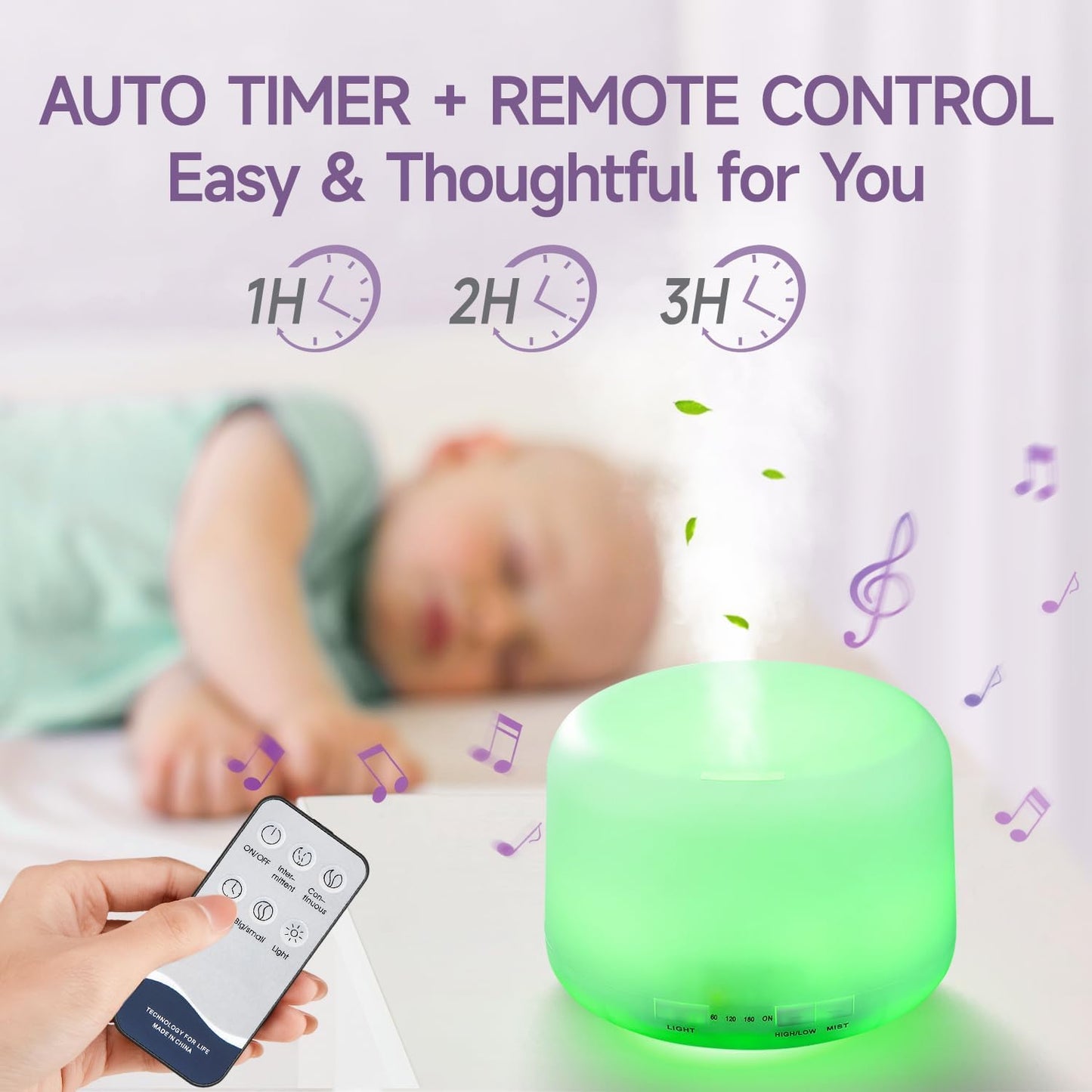 Diffusers for Essential Oils – 500ML Large Room with Remote, 8 Colors | Aromatherapy Diffuser