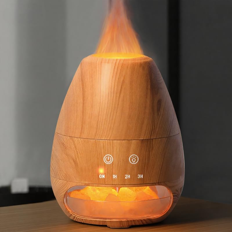 Ultrasonic Essential Oil Diffuser with Himalayan Salt Rock - 100ML, Flame Effect, Auto Off