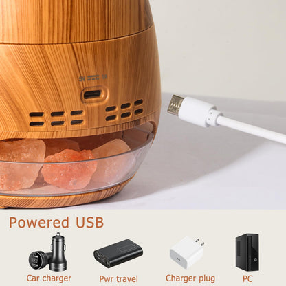 Ultrasonic Essential Oil Diffuser with Himalayan Salt Rock - 100ML, Flame Effect, Auto Off