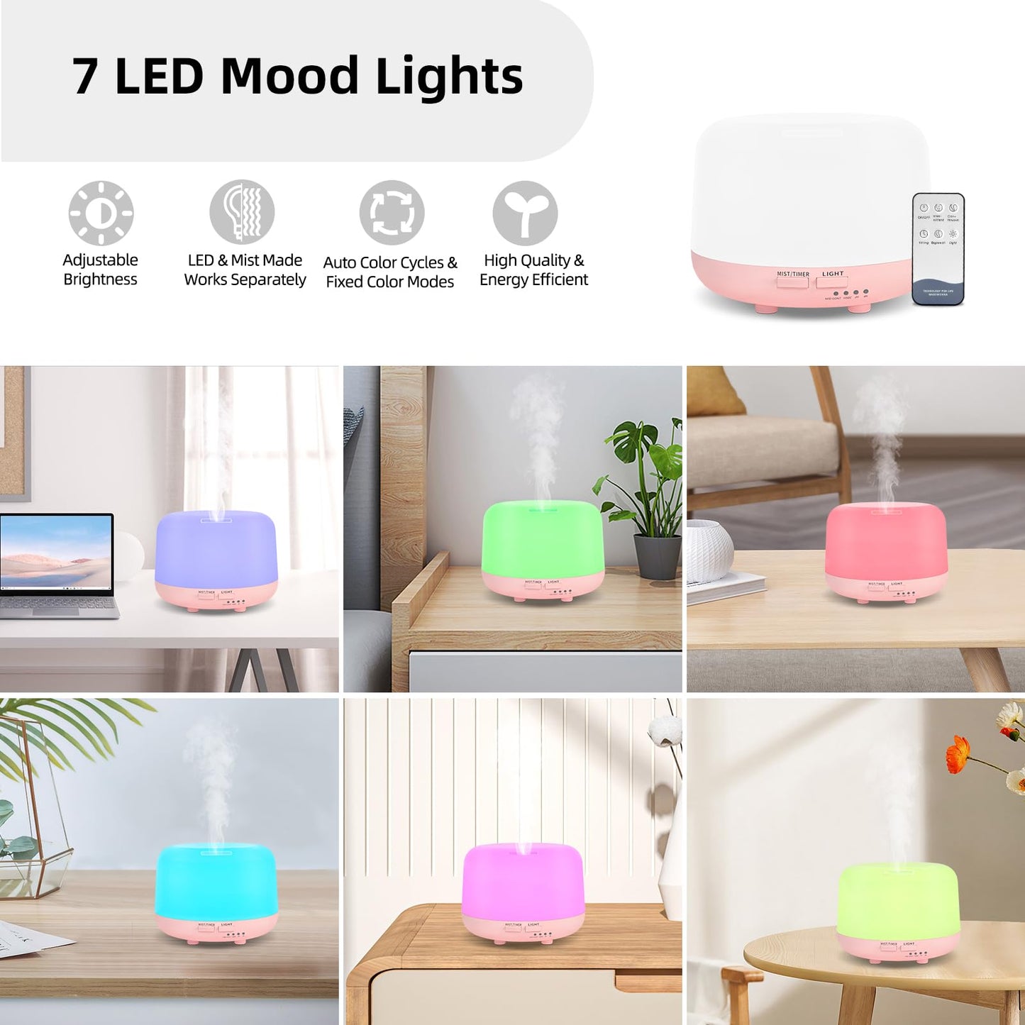 300ML Essential Oil Diffuser with Remote – Pink Ultrasonic Aroma Diffuser