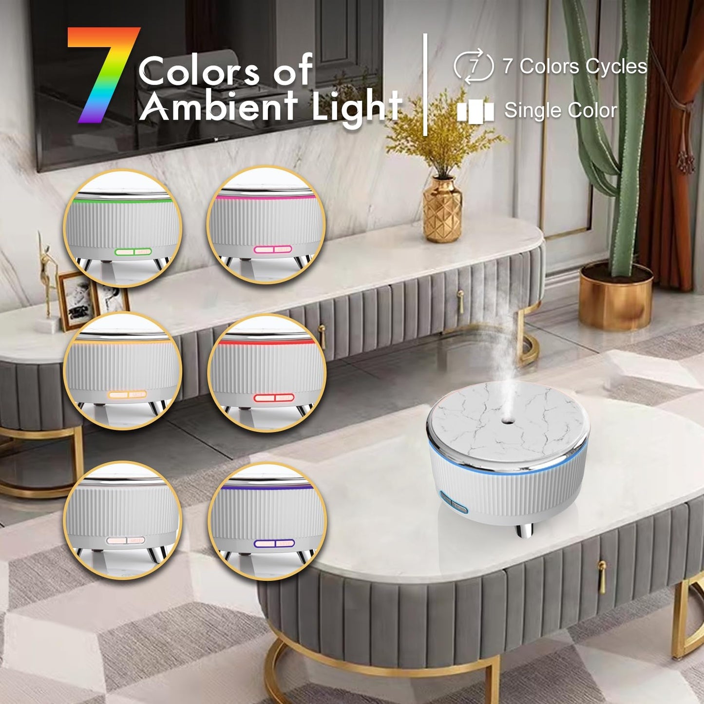 Large Room Essential Oil Diffuser with Remote – 7 Color Lights & 3 Mist Modes