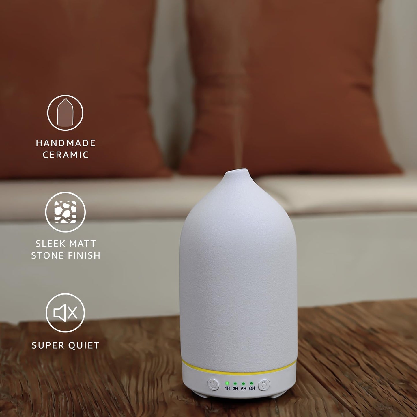 200ML Ceramic Essential Oil Diffuser – Ultrasonic Humidifier with 7-Color LED & Auto Shut-Off
