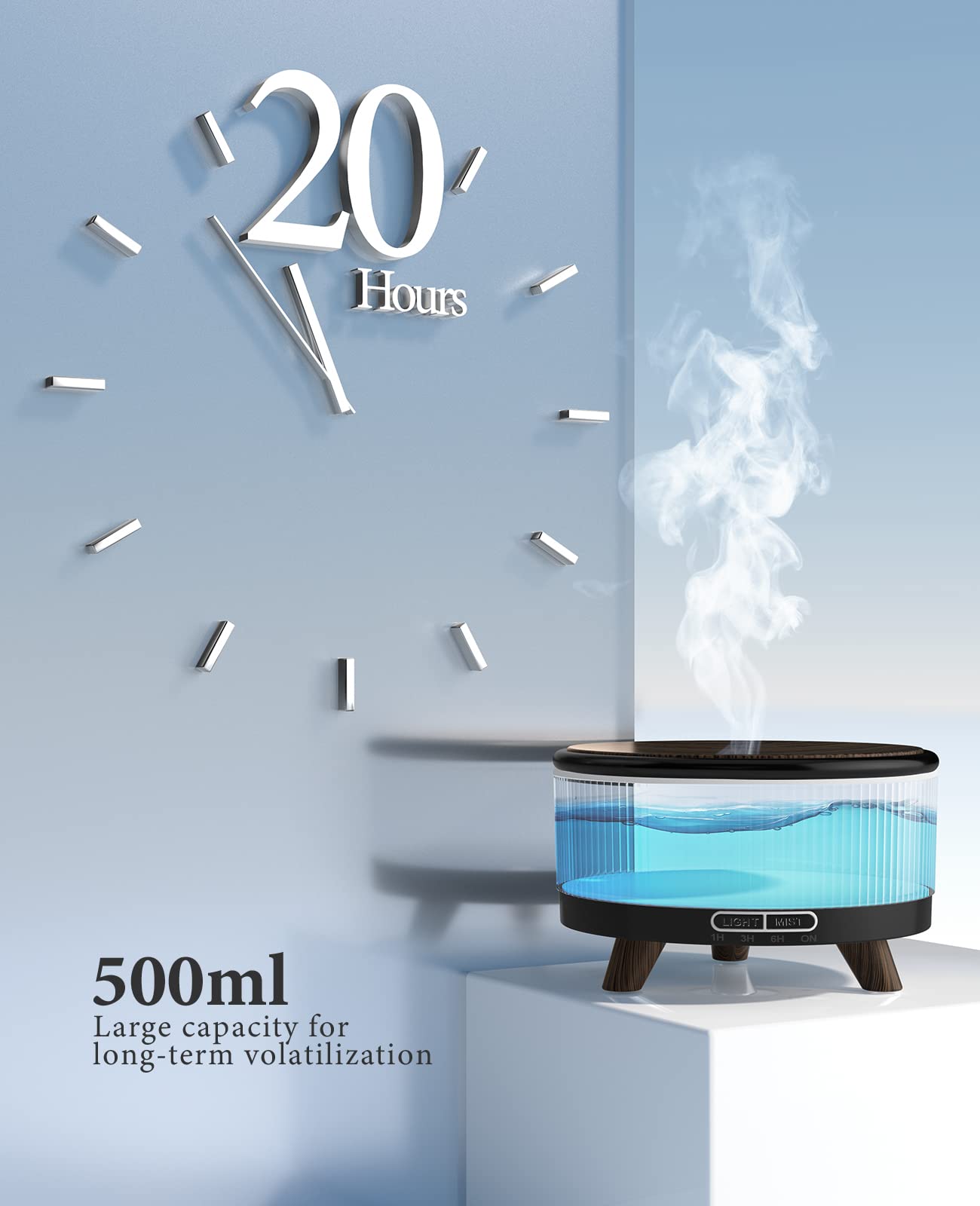 Diffusers for Essential Oils – Large Room 500ml Aromatherapy Diffuser with Remote (7 Colors) – Black
