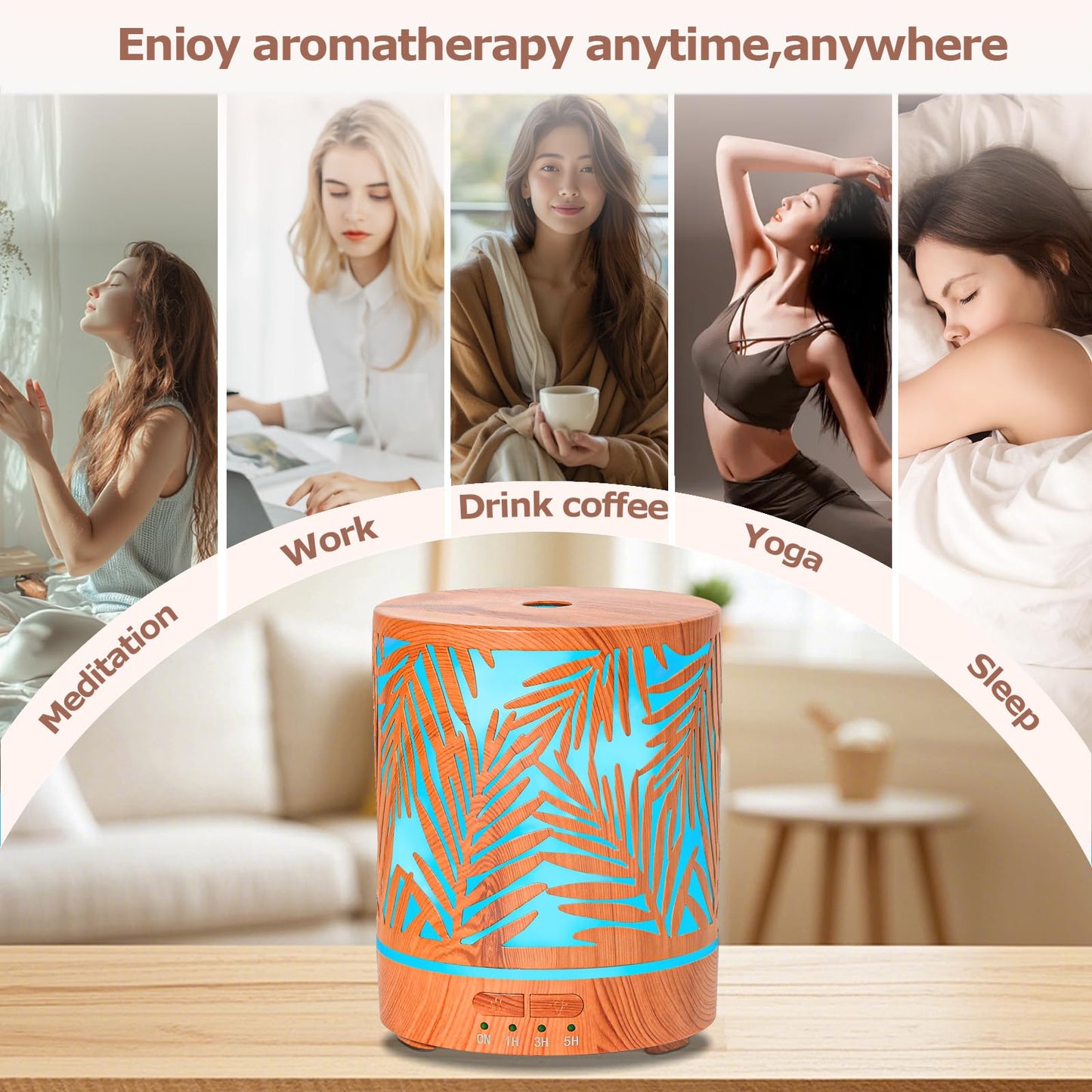 Essential Oil Diffuser – Metal Aromatherapy 300ML Ultrasonic Cool Mist for Large Rooms
