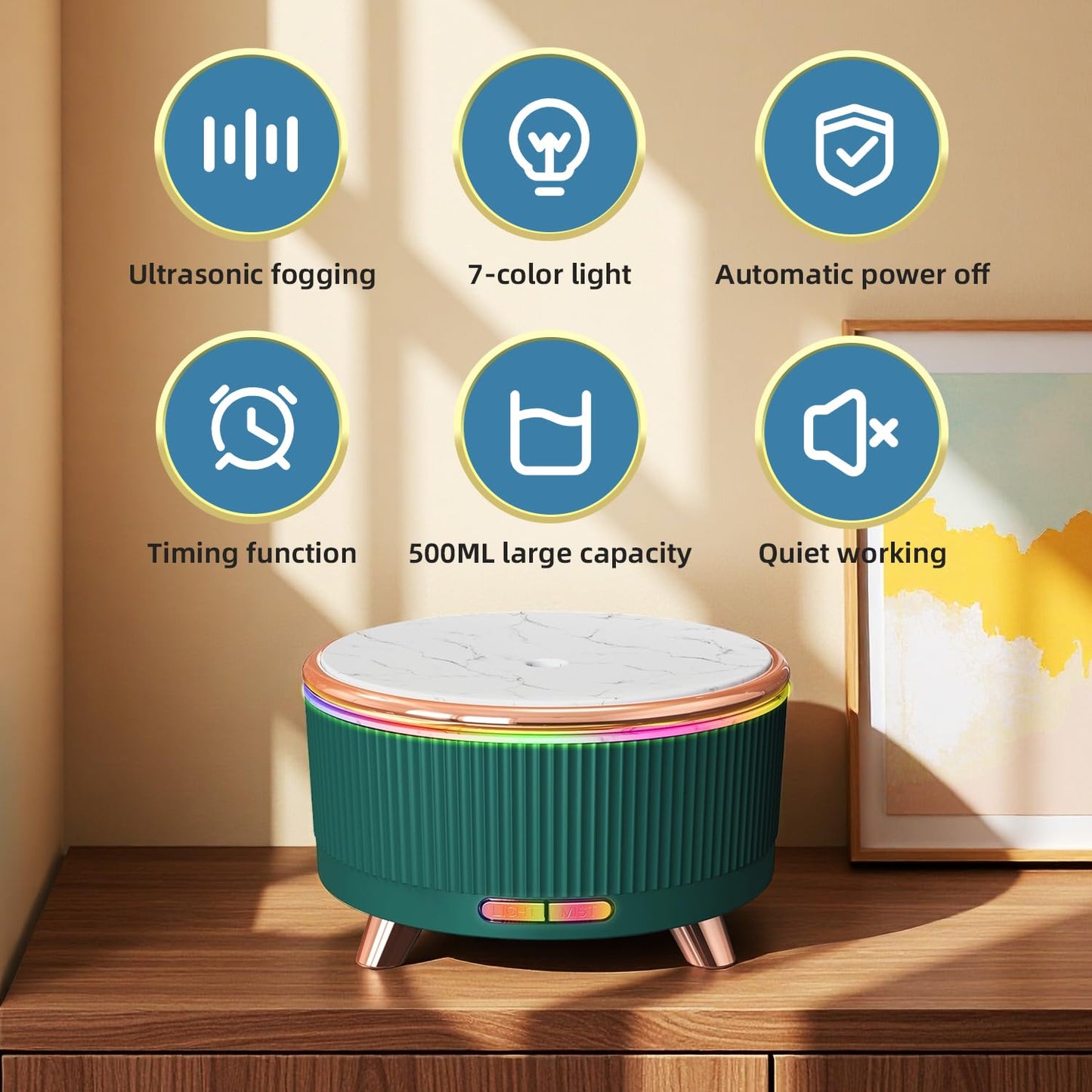 500ML Ultrasonic Essential Oil Diffuser with Remote – 7 Color Night Light & Auto Shut-Off