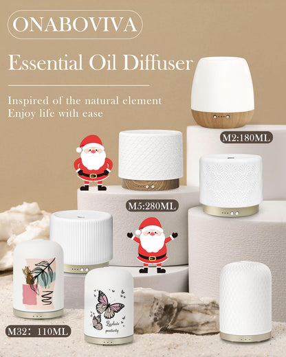 280ml Ceramic Essential Oil Diffuser – Ultrasonic Cool Mist, Auto Shut-Off, Quiet Sleep