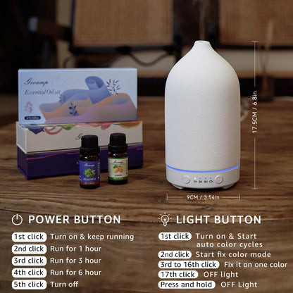 200ML Ceramic Essential Oil Diffuser – Ultrasonic Humidifier with 7-Color LED & Auto Shut-Off