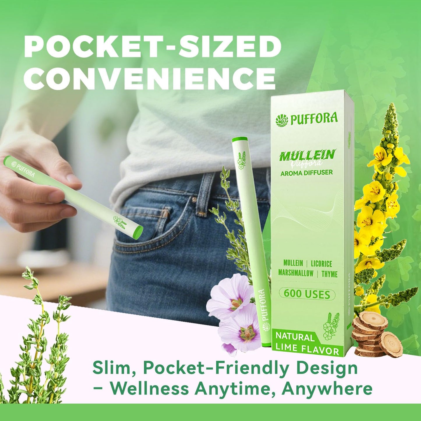 Herbal Diffuser Pen for Respiratory Wellness - Plant-Based Mullein & Mint