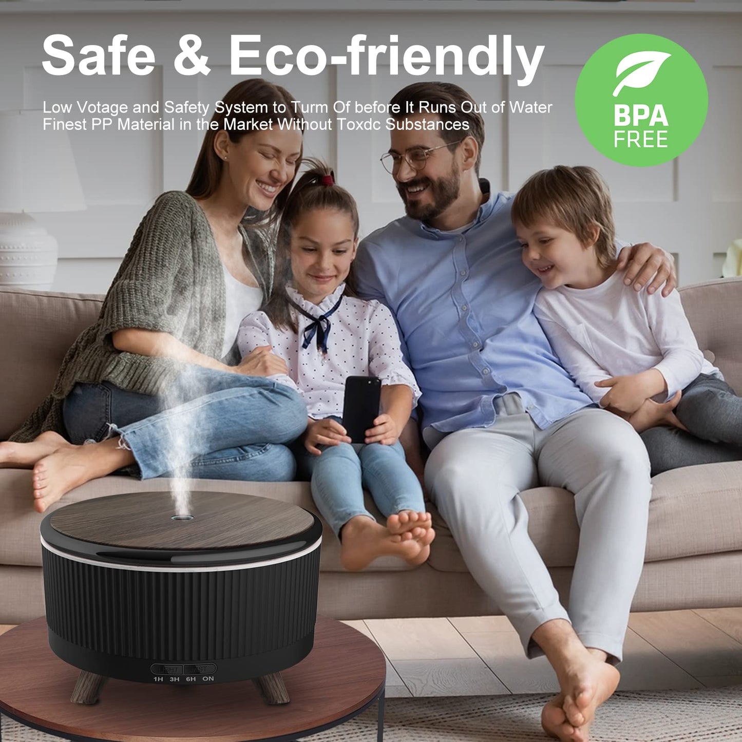 500ML Diffuser for Essential Oils – Large Room Aromatherapy with 7 Color Lights & 3 Mist Modes