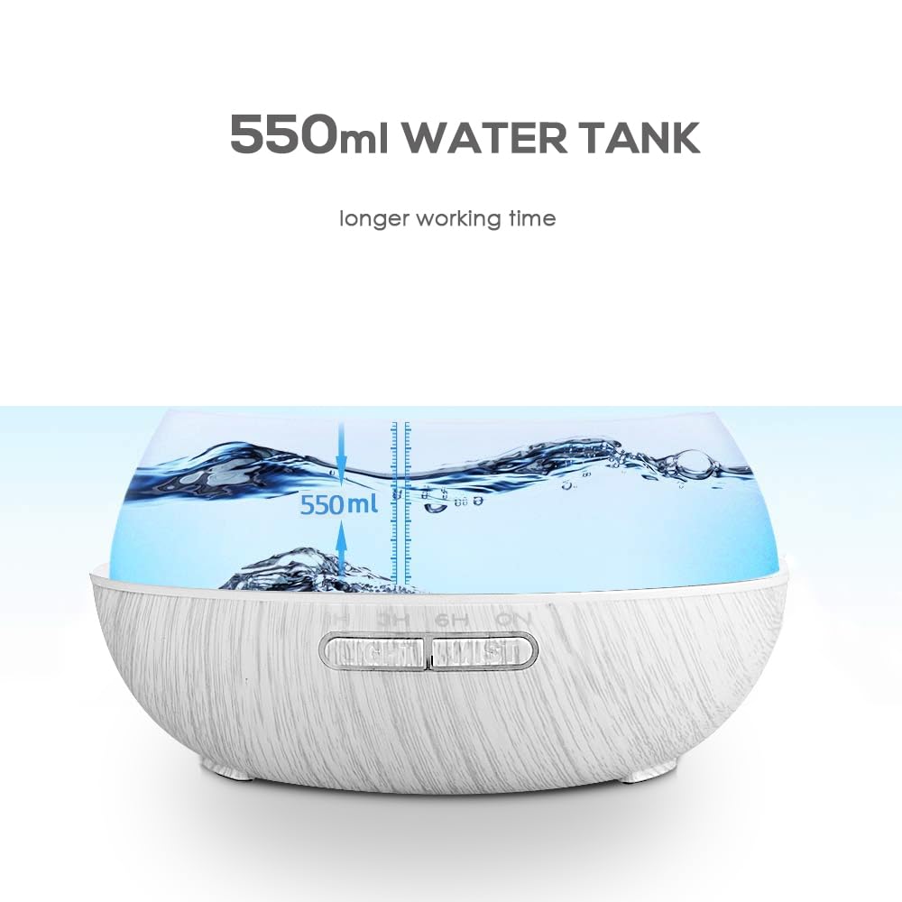 550ml Essential Oil Diffuser with 6 Oils – Ultrasonic Humidifier, LED Night Light