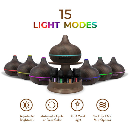 Ultimate Aromatherapy Diffuser & Top 10 Essential Oils – 300ml Dark Oak Stand