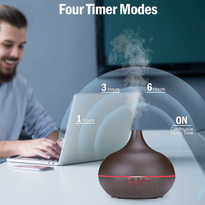 550ml Aroma Diffuser for Essential Oils – Large Room, Ultra Quiet Ultrasonic Humidifier with 7-Color LED