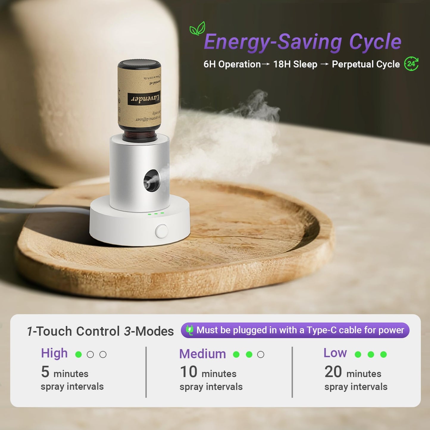 Mini Waterless Nebulizing Diffuser with Lavender Oil – Portable Silver