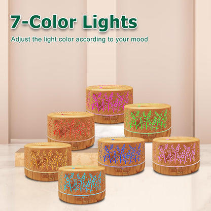 Diffusers for Essential Oils Large Room 600ml | Waterless Auto Off | 7 Colors | 3 Mist Modes | Light Wood