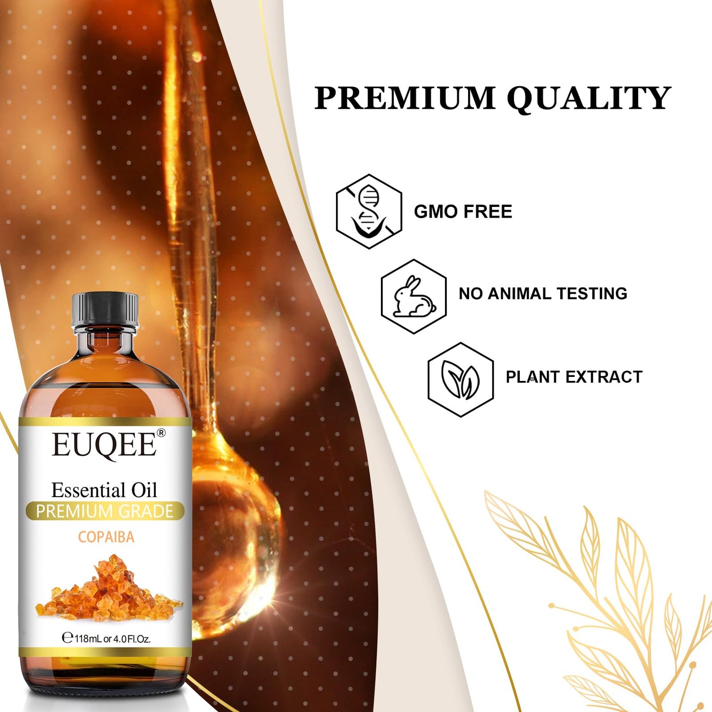 EUQEE Copaiba Essential Oil 118 ml | Pure Copaiba Oil with Dropper