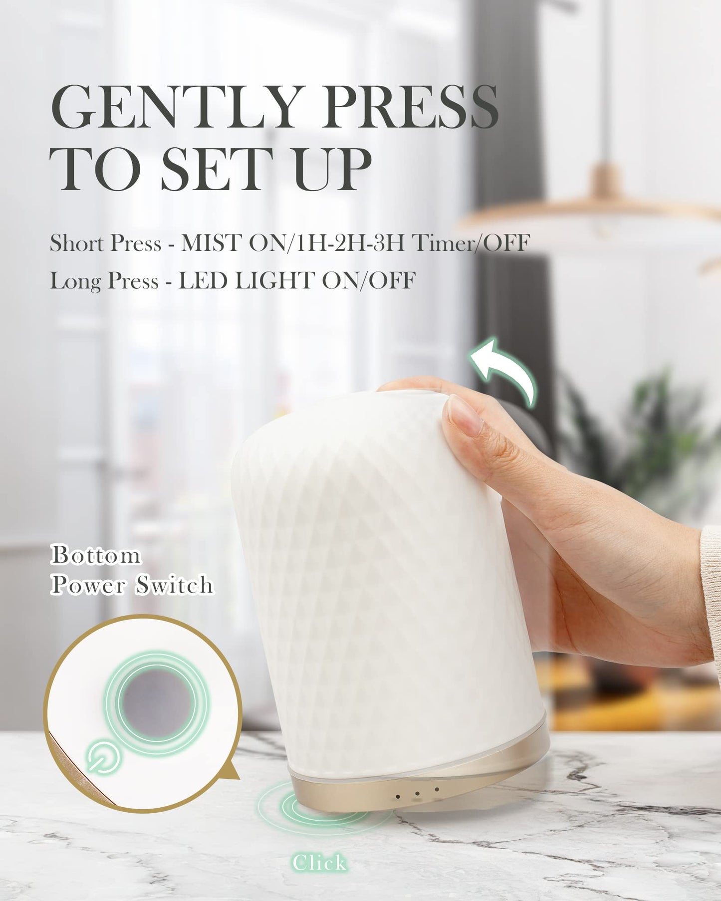Essential Oil Diffuser 110ML – Ceramic Ultrasonic Diffuser, White
