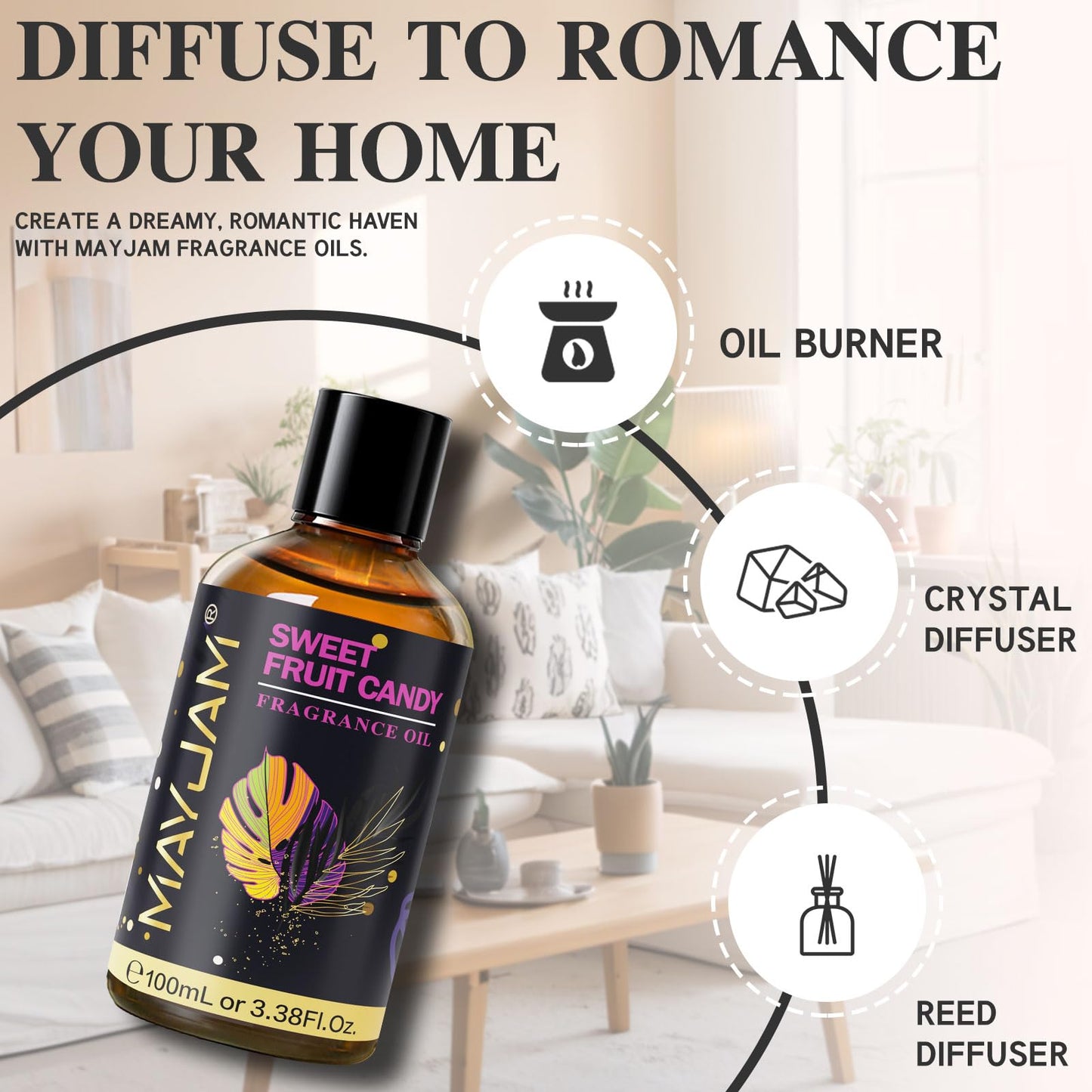 Sweet Fruit Candy Fragrance Oil for Diffusers - MAYJAM 100ml (3.38fl oz) Long-Lasting Scent
