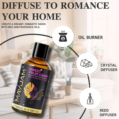 Sweet Fruit Candy Fragrance Oil for Diffusers - MAYJAM 100ml (3.38fl oz) Long-Lasting Scent