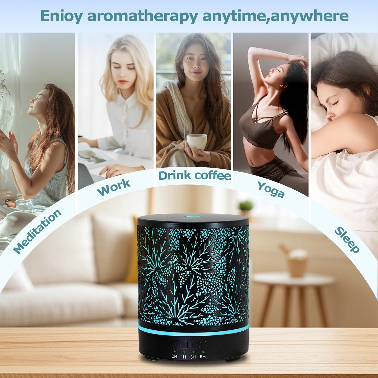 Maple Leaf Essential Oil Diffuser – 300ML Ultrasonic with Auto Shut-Off