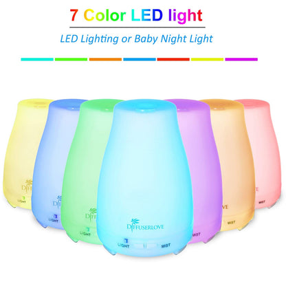 Diffuserlove 2 Pack 200ml Essential Oil Diffuser – Ultrasonic, 7-Color LED