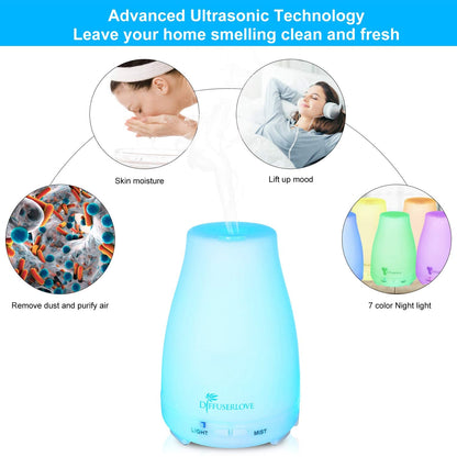 Diffuserlove 2 Pack 200ml Essential Oil Diffuser – Ultrasonic, 7-Color LED