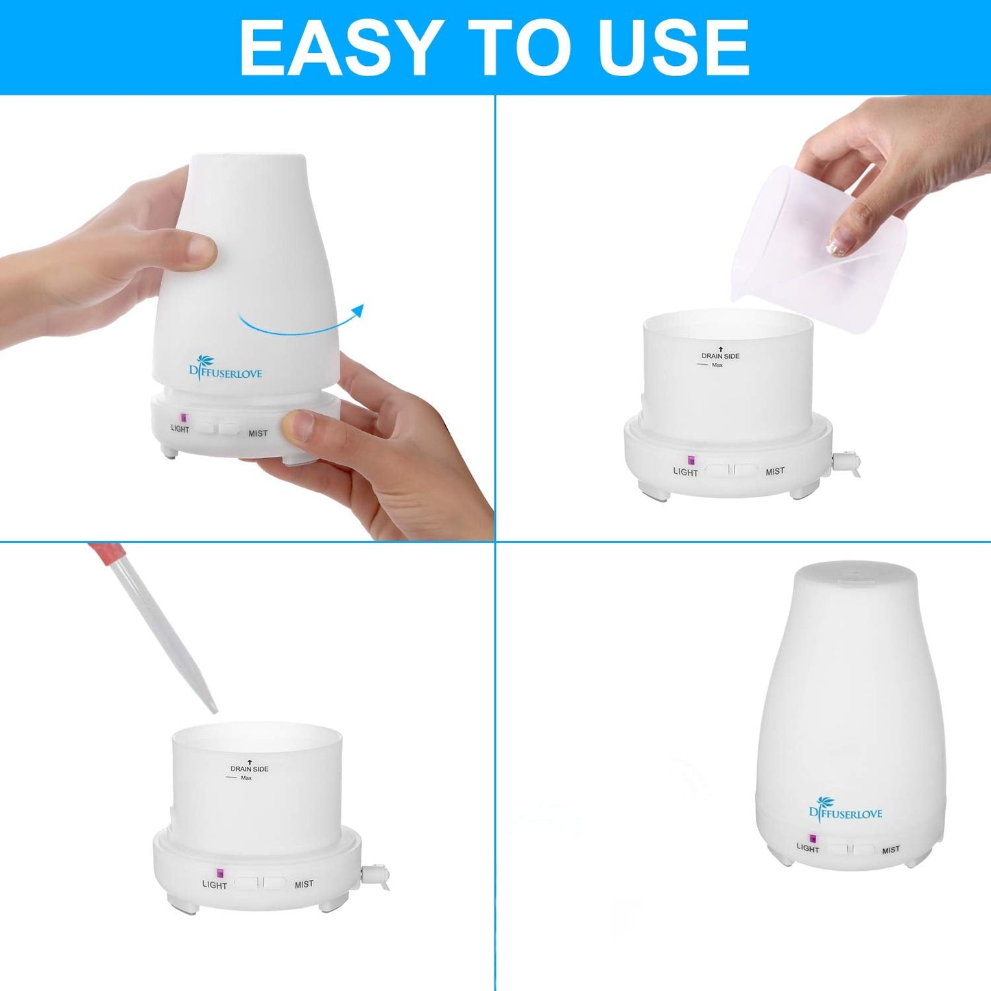 Diffuserlove 2 Pack 200ml Essential Oil Diffuser – Ultrasonic, 7-Color LED