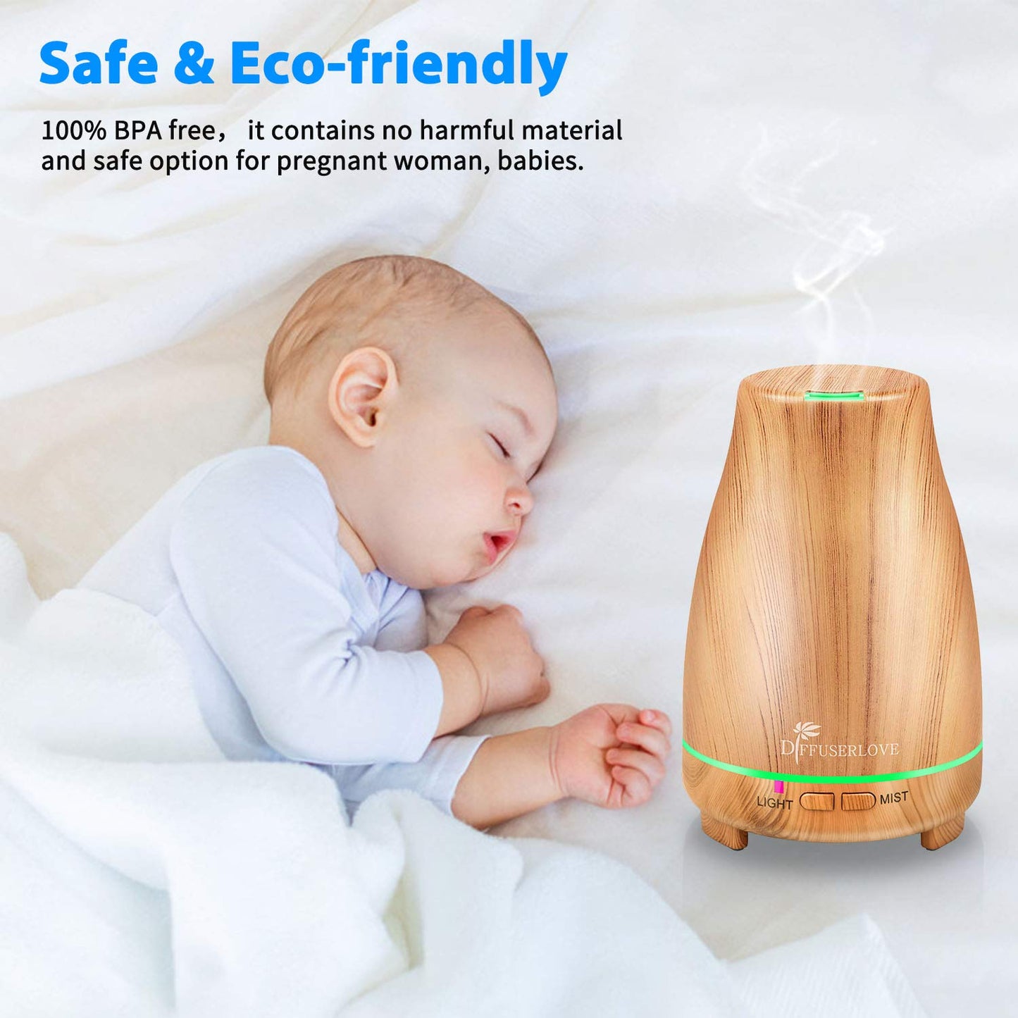 Diffuserlove 200ML Essential Oil Diffuser - Quiet Aroma Diffuser with 7 Color LED Lights, Auto Shut-Off for Bedroom, Office