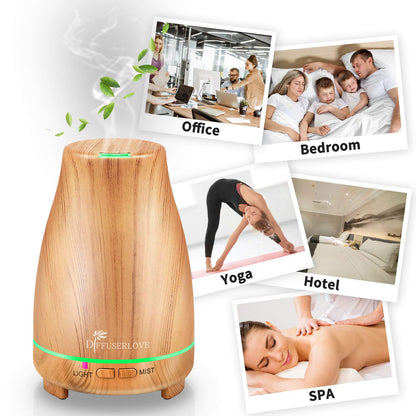 Diffuserlove 200ML Essential Oil Diffuser - Quiet Aroma Diffuser with 7 Color LED Lights, Auto Shut-Off for Bedroom, Office