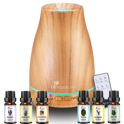 Diffuserlove 200ML Essential Oil Diffuser - Quiet Aroma Diffuser with 7 Color LED Lights, Auto Shut-Off for Bedroom, Office