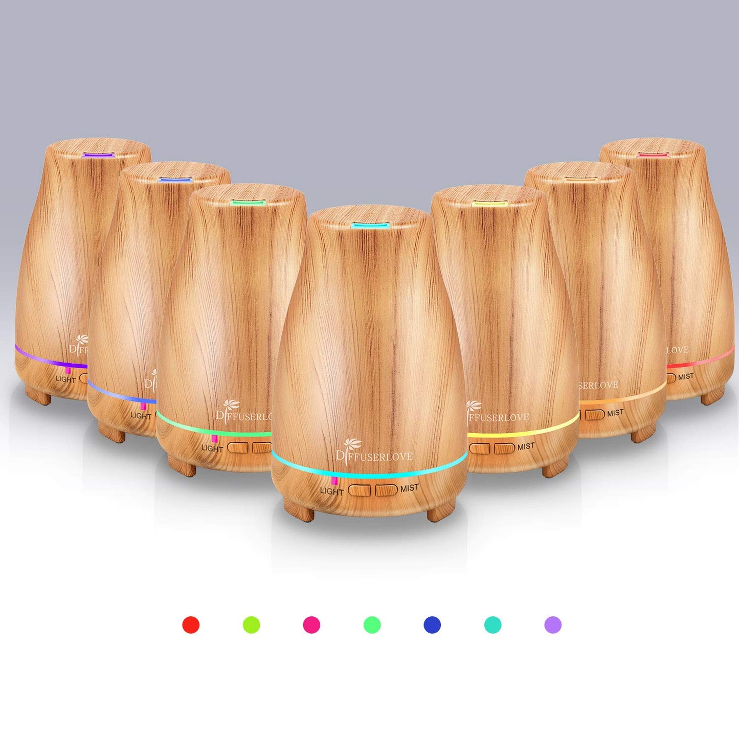 Diffuserlove 200ML Essential Oil Diffuser - Quiet Aroma Diffuser with 7 Color LED Lights, Auto Shut-Off for Bedroom, Office