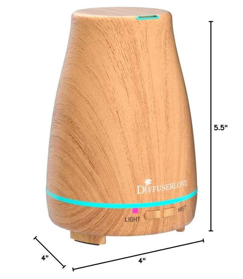 Diffuserlove 200ML Essential Oil Diffuser - Quiet Aroma Diffuser with 7 Color LED Lights, Auto Shut-Off for Bedroom, Office