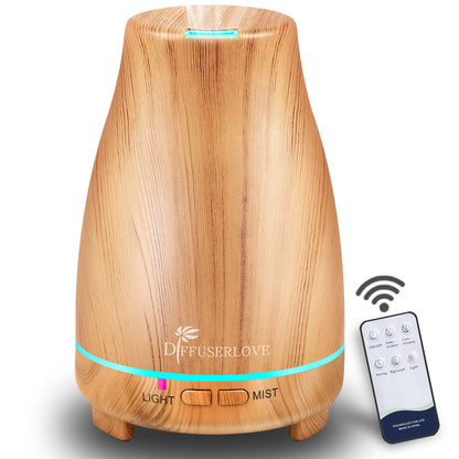 Diffuserlove 200ML Essential Oil Diffuser with Remote - 7 Color Lights, Auto Shut-Off (Yellow Wood Grain)