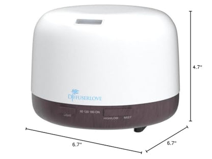 Diffuserlove 500ML Essential Oil Diffuser – 7 Color LED Lights, 7-Hour Mist, Auto Shut-Off