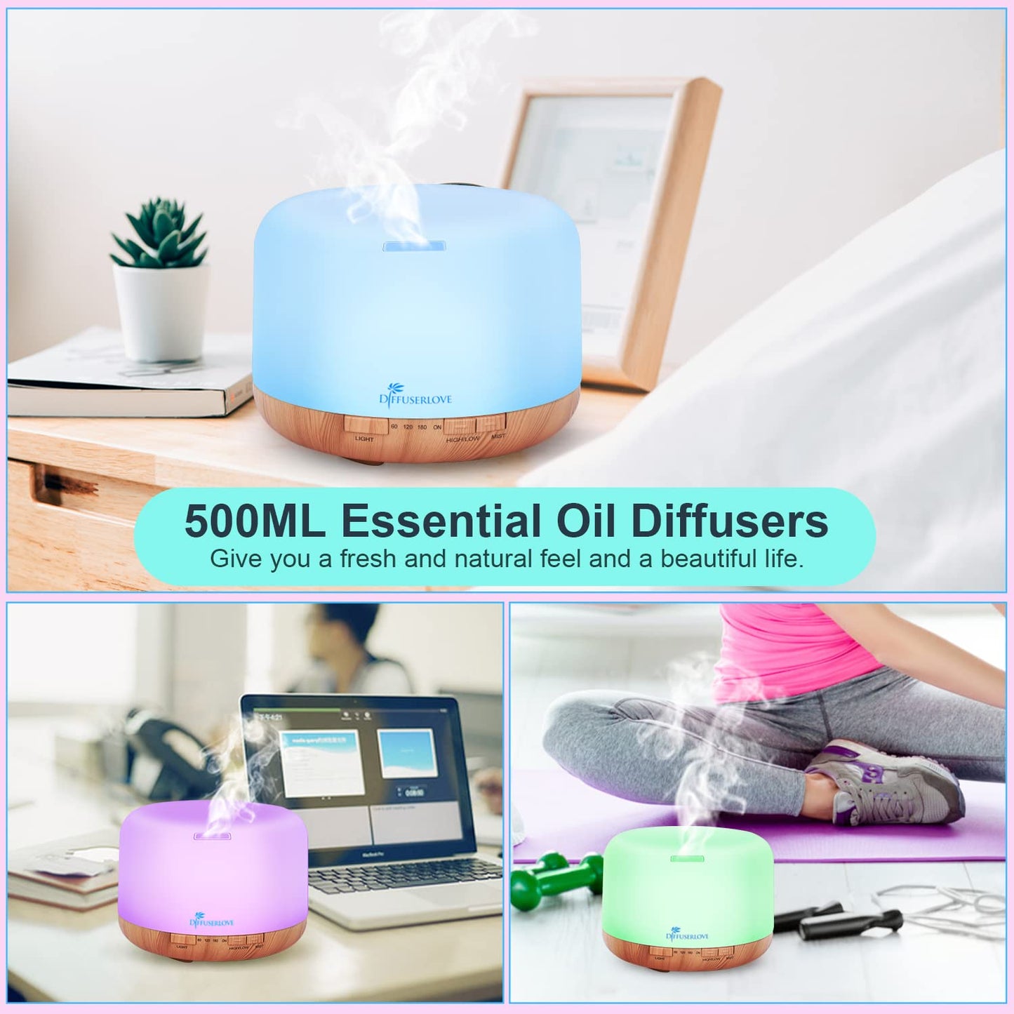 Diffuserlove 500ML Diffuser – Remote Control, Timer, Auto Shut-Off (Yellow)