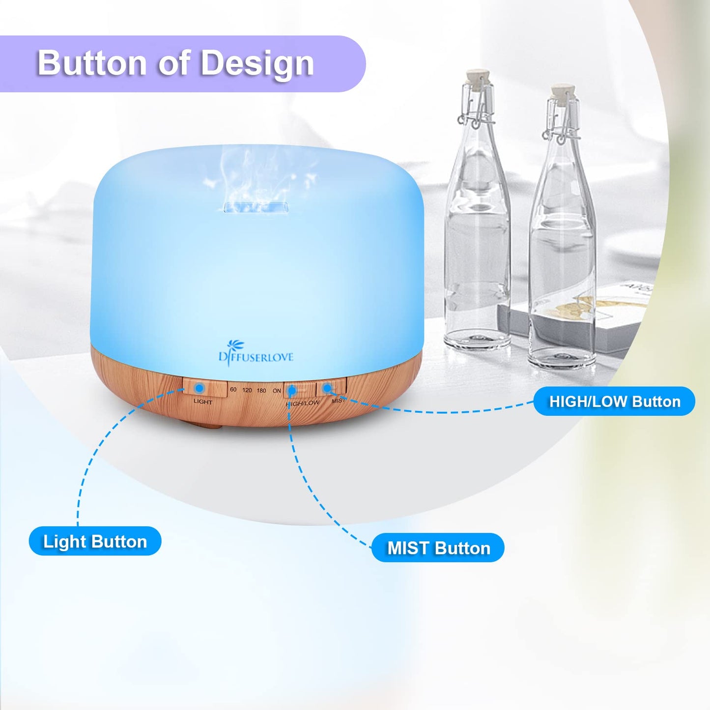 Diffuserlove 500ML Diffuser – Remote Control, Timer, Auto Shut-Off (Yellow)