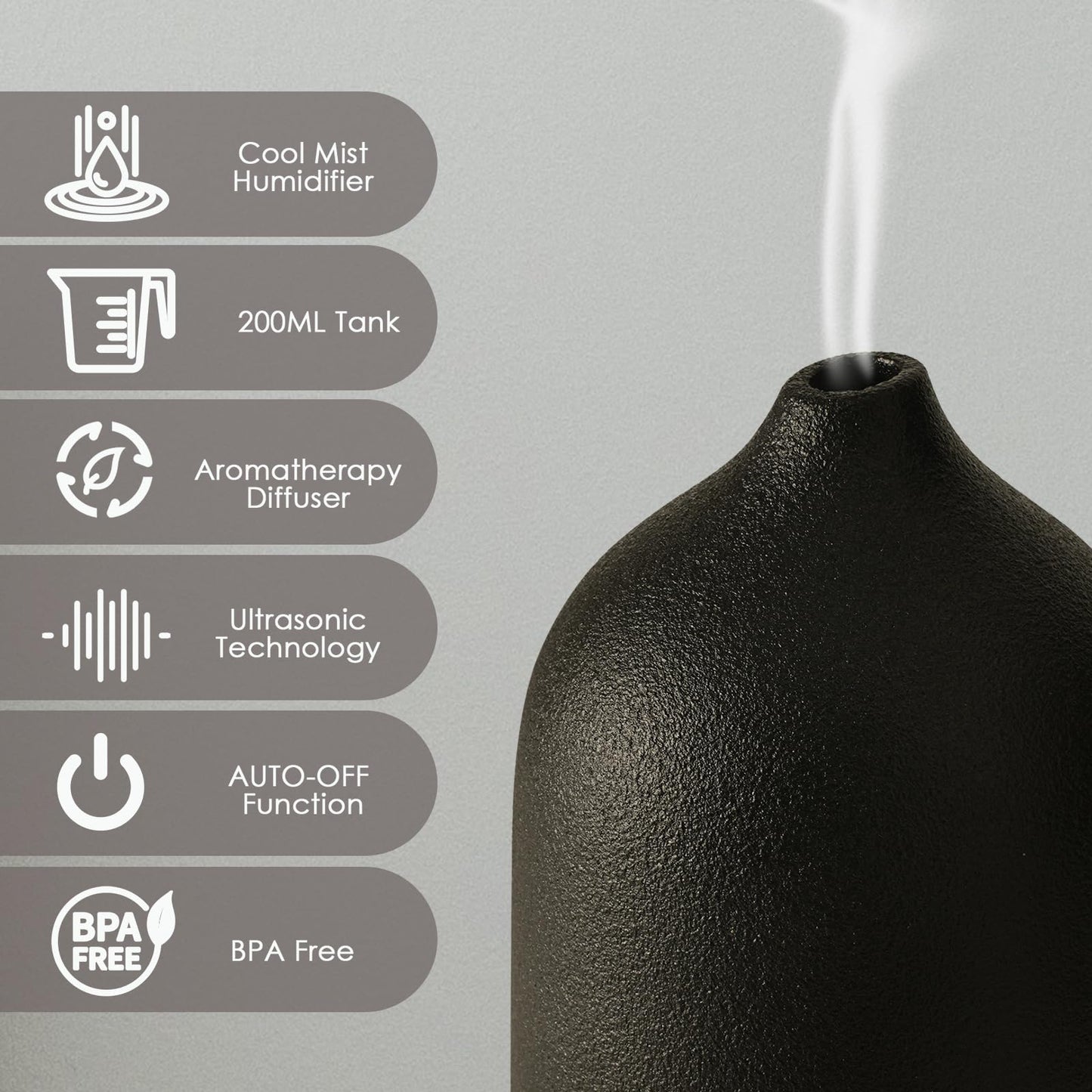 Diffuserlove Ceramic Essential Oil Diffuser – Stone Cover, Auto Shut-off