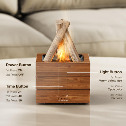 Bonfire Essential Oil Diffuser by Diffuserlove — 280ML Flame Ambience, 8 Color LEDs, Remote